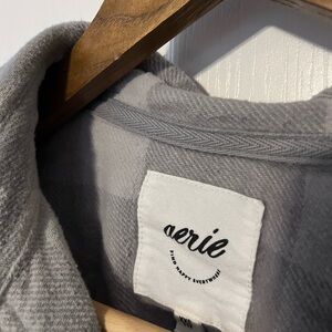 Light Gray Women's Flannel button up top by aerie.